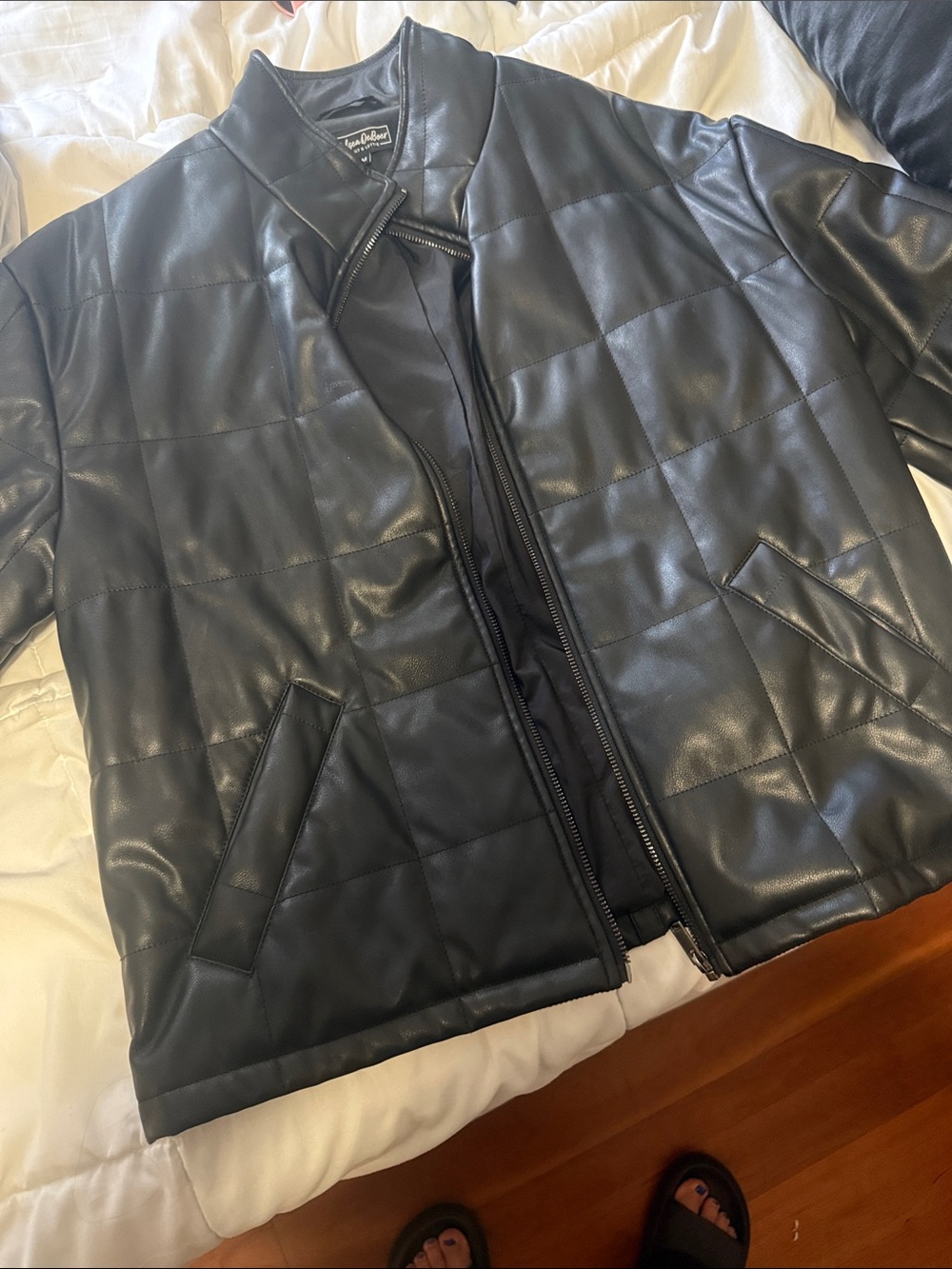 Black Quilted Faux Leather Jacket